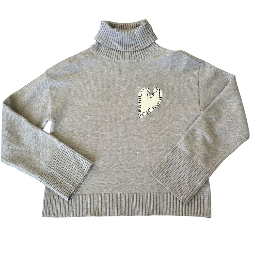 Aqua x Kerri Rosenthal Gray Heart Patch Turtleneck Sweater Oversized Boxy XS